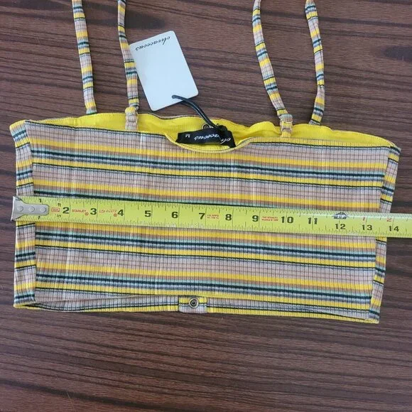 NWT Anthropologie Oliviaceous Spaghetti Strap Striped Yellow Green Crop Top M - Picture 11 of 12